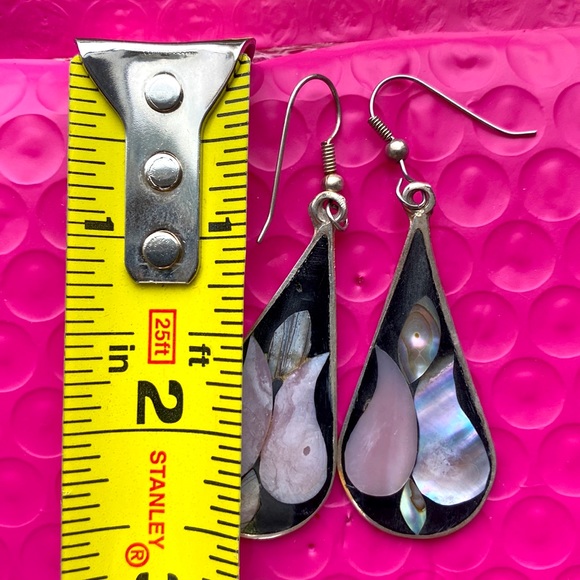 Large Mexico Alpaca dangle MOP inlay earrings - Picture 4 of 4